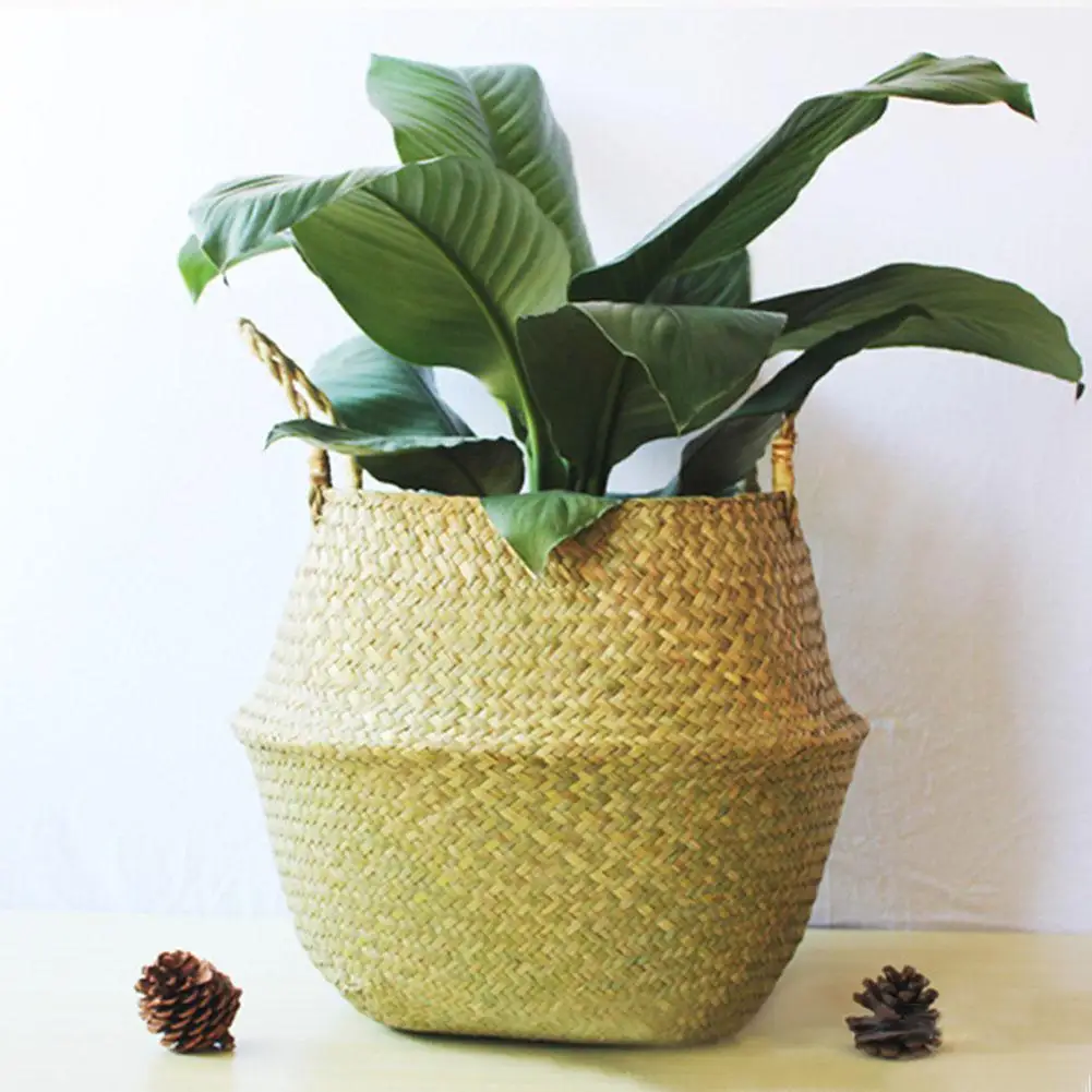 TPFOCUS Storage Basket Hand-Woven Basket Foldable Storage Basket with Handle Organizer for Dirty Clothes Fruit Flowers Seagrass