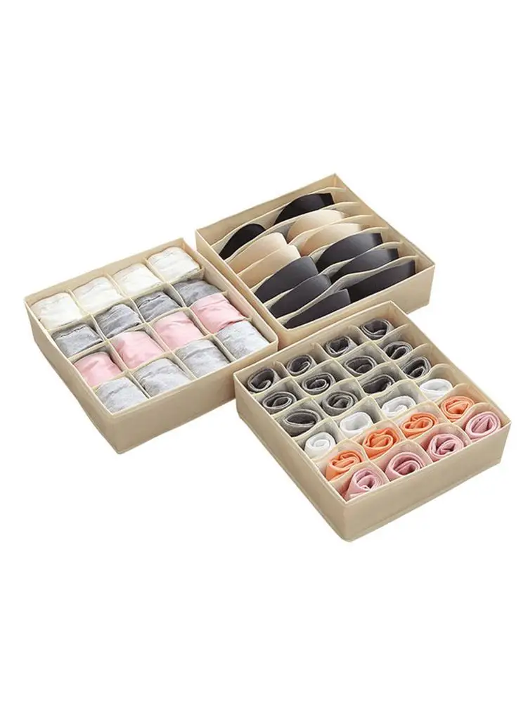 

Multi-compartment Storage Box Foldable Underwear And Socks Drawer Washable Compartmental Wardrobe Finishing Box Set