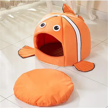 

Cat House Cute Goldfish Shaped Puppy Sleeping Beds Dog Kennel Cats Basket Short Plush Warm Small Pets Nest