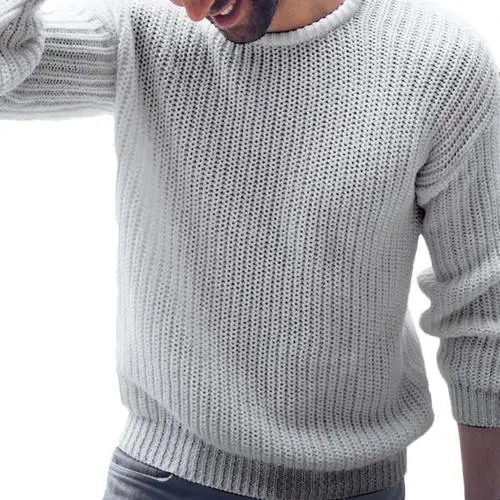 Grey Winter Men Solid Color O Neck Long Sleeve Knitted Sweater Pullover Top Casual Long Sleeve Winter Sweater Fashion Christmas - Цвет: Grey