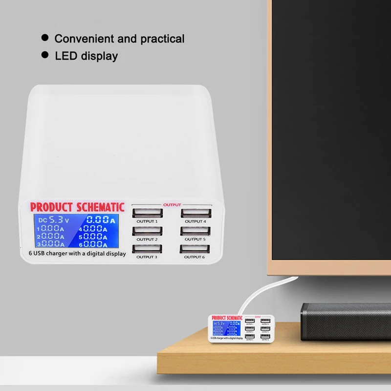 6 портов USB дорожное зарядное устройство ЖК-цифровой дисплей зарядная станция Смарт многопортовый usb зарядка 5 в 2A ЕС/США штекер