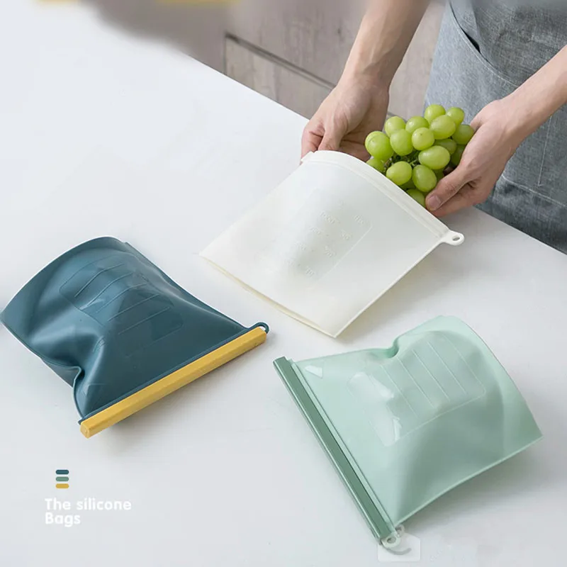Силиконовая сумка для хранения еды многоразовая сумка на молнии вакуумная Герметичная сумка холодильник контейнеры для еды кухонный органайзер Инструменты BPA бесплатно