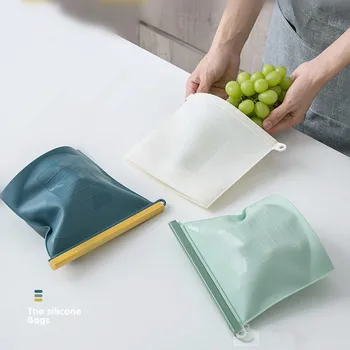 

Silicone Food Storage Bag Reusable Zip Shut Bag Vacuum Sealed Bag Refrigerator Food Containers Kitchen Organizer Tools BPA Free