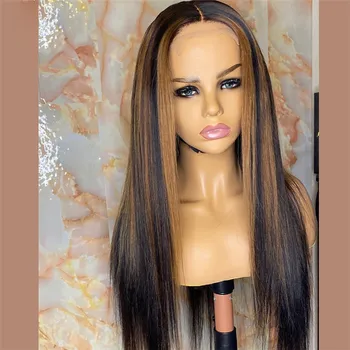 

Long Straight Highlight Human Hair Wigs With Baby Hair T Part Lace Wig Human Hair Ombre Colored Lace Front Wig Bleached Knots