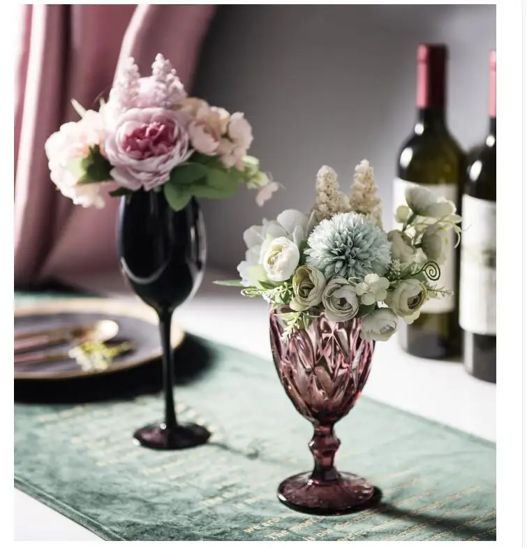 Европейское стекло ваза+ набор искусственных цветов Декор дома гостиной украшения интерьера ремесла отель офис Шелковый Искусственный цветок горшок