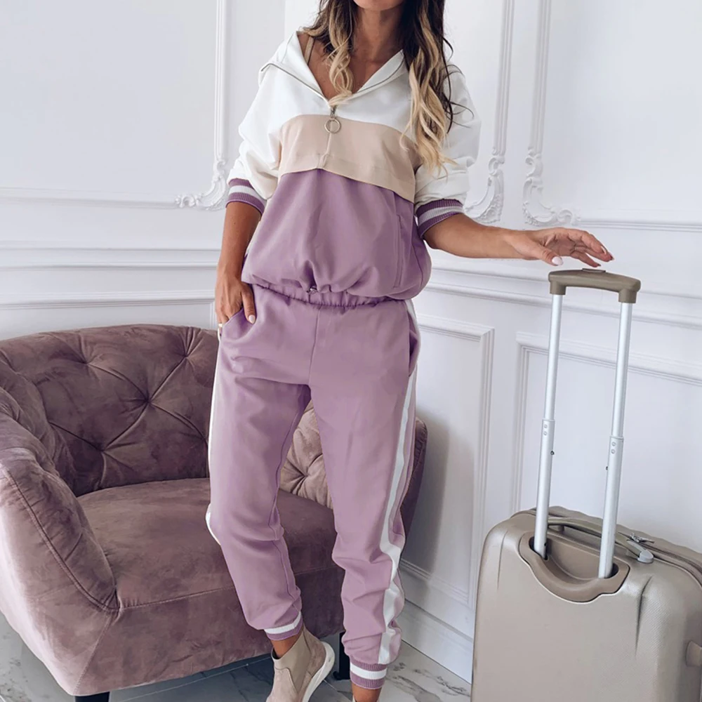 

Casual Loose Sweatshirts Joggers Suits Sportswear Women 2 Pcs Running Set 2020 Fashion Striped Hooded Tracksuit Workout Clothes