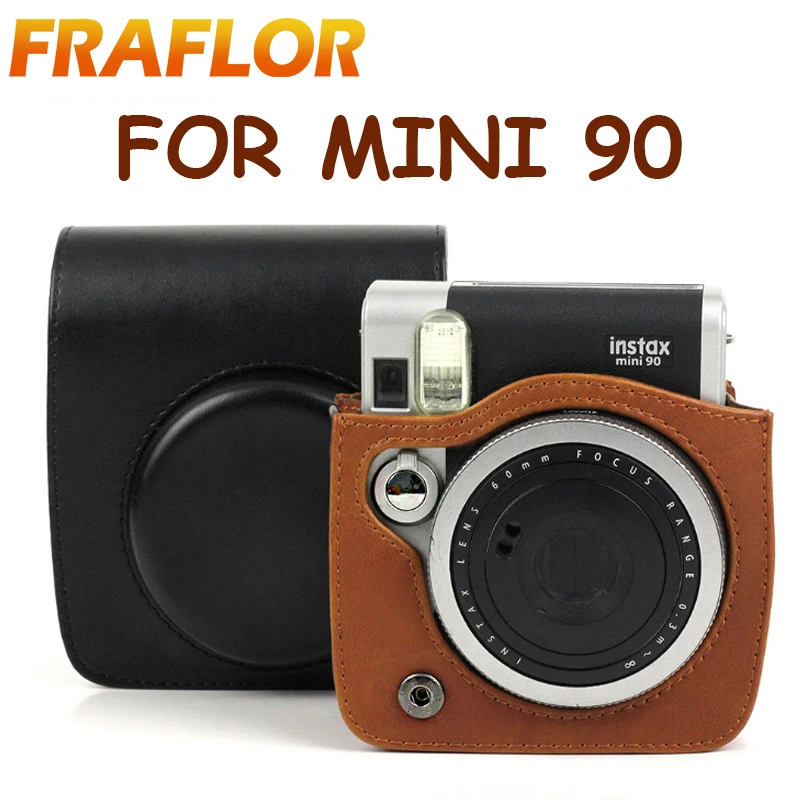 beven klep aankomen For Polaroid Fujifilm Instax Mini 90 Brown / Black Pattern Camera Case Bag  with Shoulder Strap Case PU Leather Pouch Protector|Camera/Video Bags| -  AliExpress