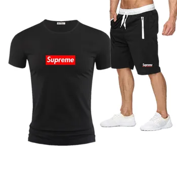 

Superme- Tracksuit Men Sweat Suit Fashion Casual Men's Sets Mens Clothes Quick Drying T Shirt Short Pants Brand Men's Sportsuits