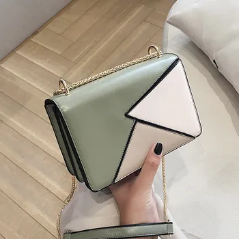 

PU Leather Contrast Color Crossbody Bags For Women 2020 Chain Messenger Shoulder Bag Ladies Purses and Handbags Cross Body Sac