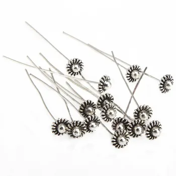 

20 Pcs/lot Stainless Steel Silver Plated Vintage Head Pins Findings 55*5mm