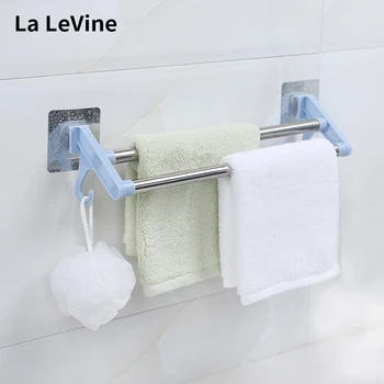 

Double Shot Towel Bars No Punching Bathroom Stainless Steel No Trace Viscose Towel Rail Hanger Multifunction Bathroom Storage