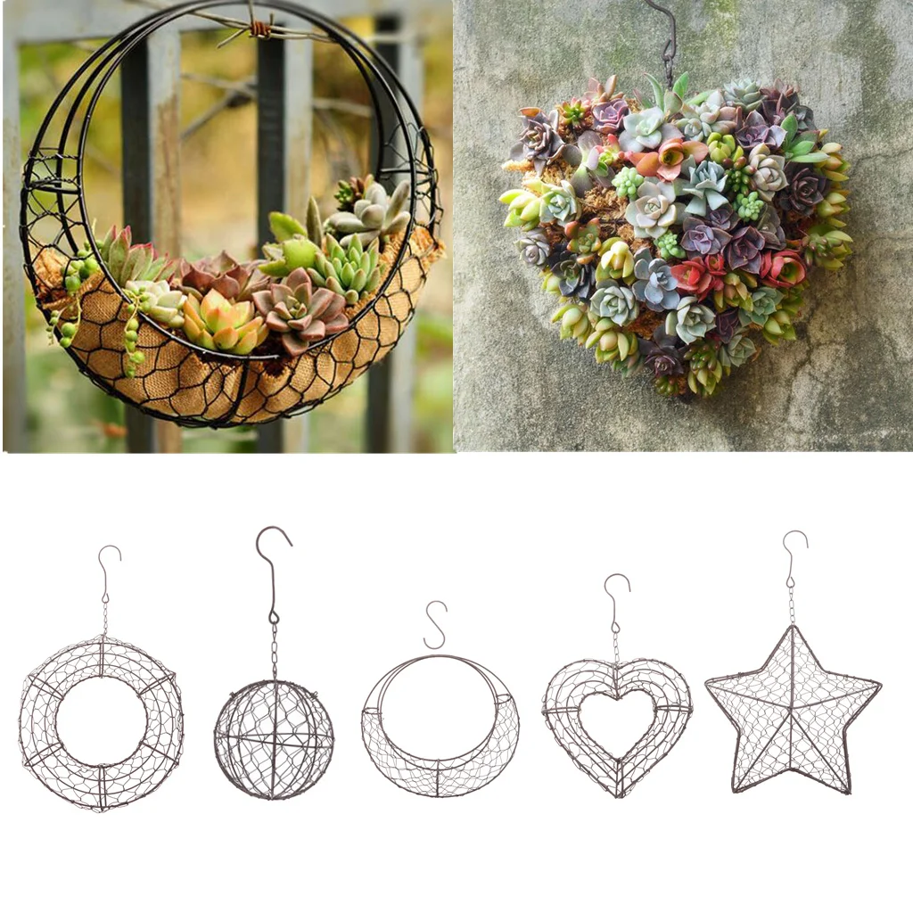 Iron Wire Wreath Frame Succulent Pot Metal Hanging Planter Plant Holder-Home/Cafe/Wedding/Party Decor Geat Gif