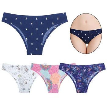

4pcs Breathable Printing Traceless Women Panties Seamless Comfort Underwear Women Briefs (Assorted Color XS Suitable for 40KG-50