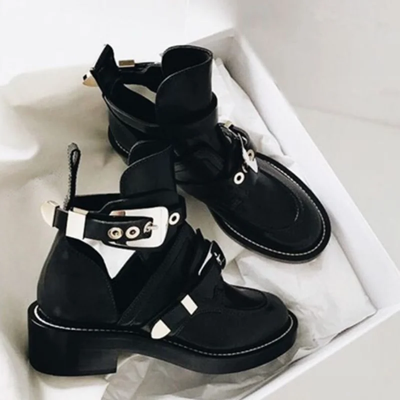 

Punk shoes Buckle Straps Thick Heel women Ankle Boots high quality Leather Designer luxury size 35-41
