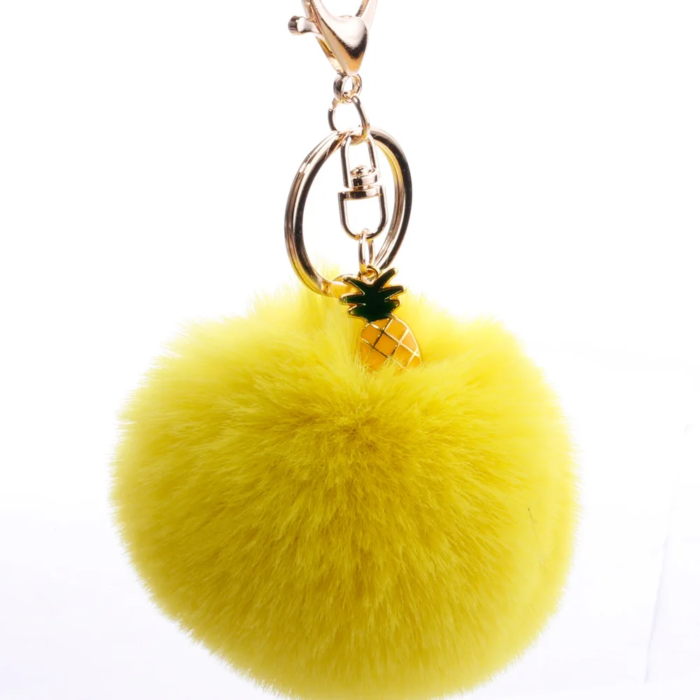 Брелок с подвеской из искусственного меха кролика Рекс, милый кулон с ананасом, подвеска, джинсы
