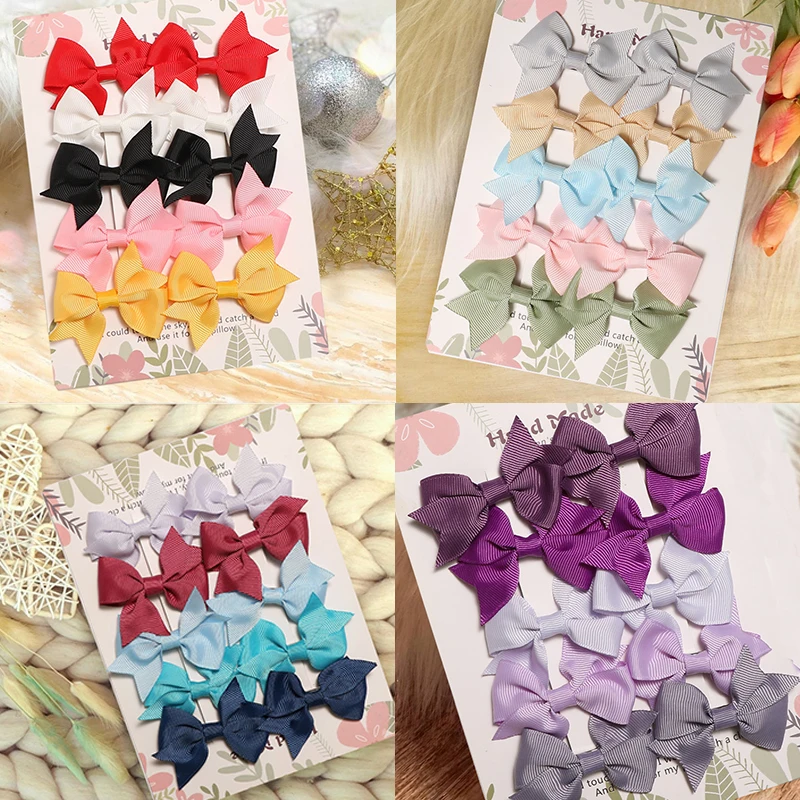 10pcs/set Bow Ribbon Colored Hair Accessories Girls Hair Clips Tiaras Kids Wholesale Girls Cute Baby Tiaras Lolita Princess Set