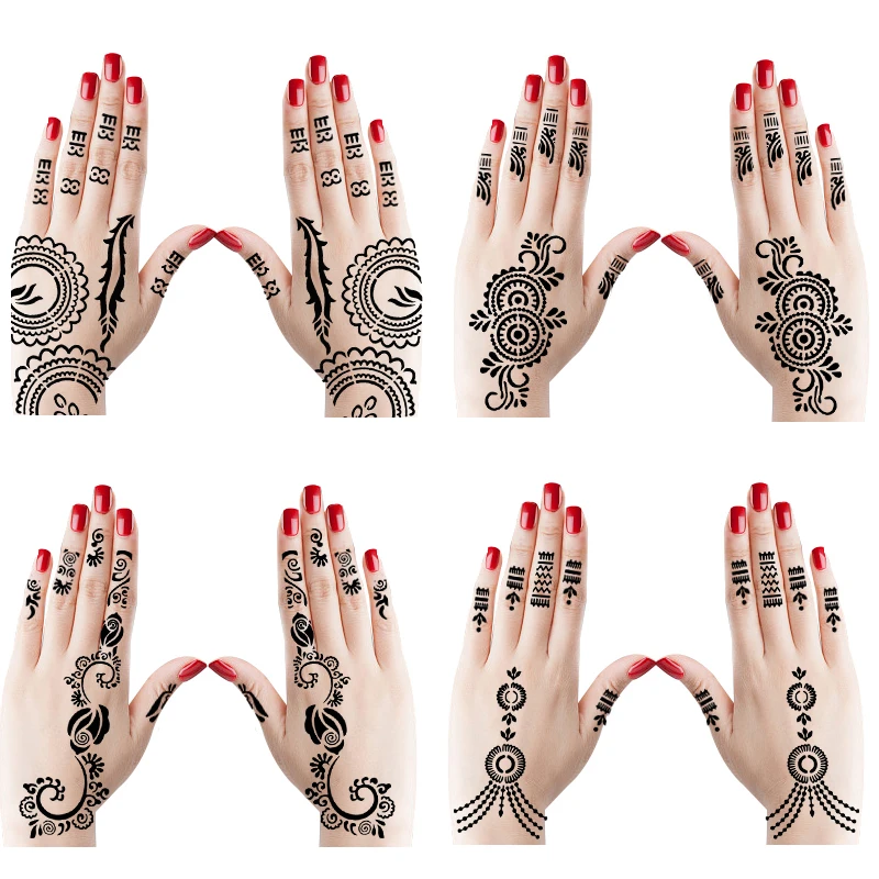 10Pairs Henna Tattoo Stencils For Girl Body Paint Flower Arabian Self Adhesive Mehndi Hand Tatoo Templates Stencil 20pcs 21*12cm | Красота и