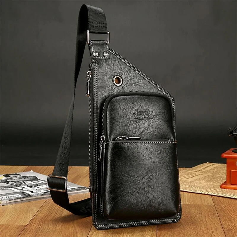 Buluo Jeep Brand Man'S Sling Bag High Quality Leather Crossbody Chest Bag  For Young Men Fashion