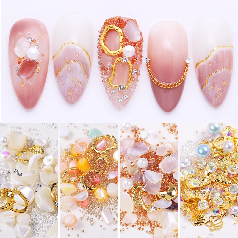 Mixed-size 3D Nail Art Decoration Nail Beads Nail Rhinestones Summer Ocean Theme Irregular Design Nail Accessories