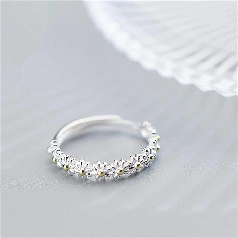 Sweet Daisy Flower Rings for Women Open Adjustable Ring Electroplating Cuff Wedding Engagement Rings Jewelry Gift
