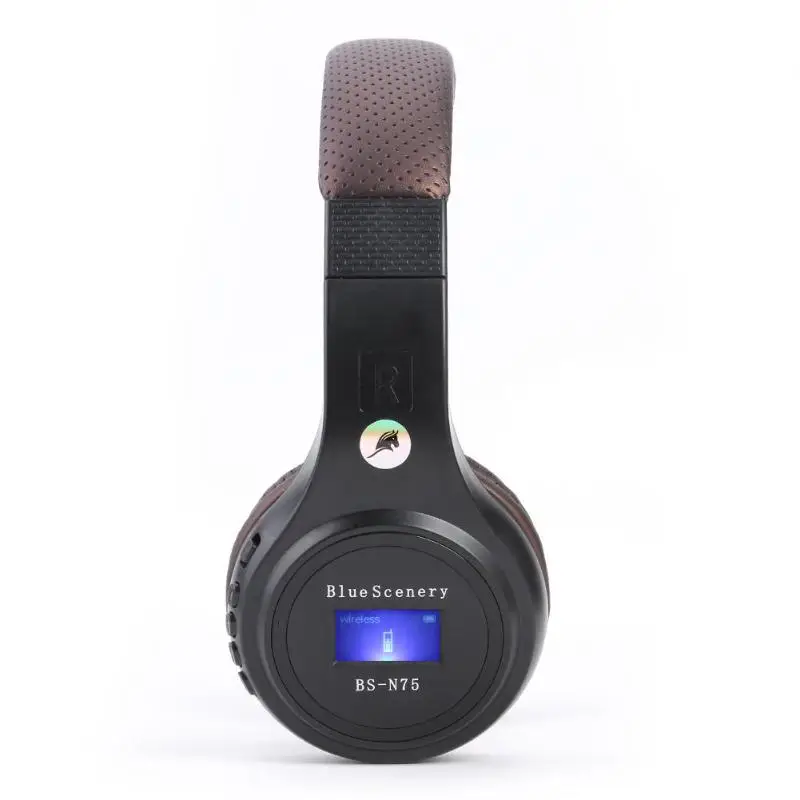 BS-N75 складные беспроводные Bluetooth наушники гарнитура с ЖК-дисплеем синий FM TF слот для карт Поддержка 32 Гб MP3 Авто электронный