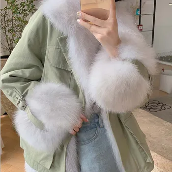 Preise 2020 Winter Mode Kaninchen Fell Liner Abnehmbaren Fuchs Pelz Kragen MÀntel Frauen Warme Weiche Mid-lÀnge MÀntel Parkas Luxus Kleidung