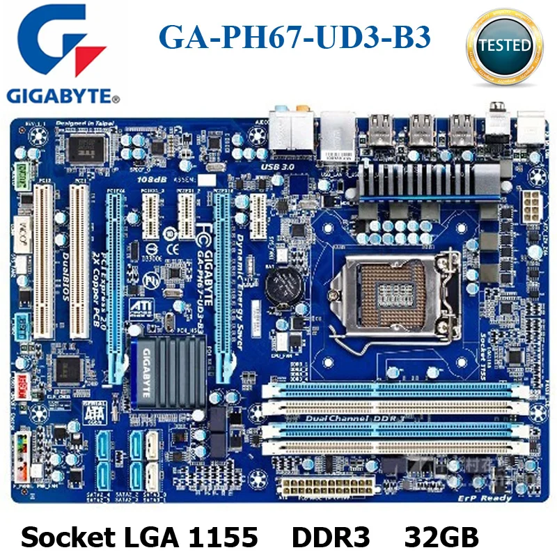 Материнская плата для настольного компьютера LGA 1155 Gigabyte GA-PH67-UD3-B3 H67 LGA1155 DDR3 P8H67