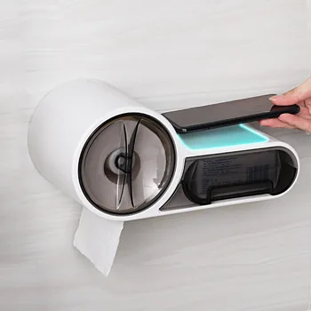 

Free Punching Multifunctional Tissue Box Wall Hanging Waterproof Toilet Paper Holder Plastic Storage Bathroom Accessories Box