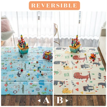 

INFANTRAIN Baby Play Mat Foldable Kids Playmat Infants Reversible XPE Crawling Mat Toddlers Foam Play Mat Non-Toxic Size 200*180