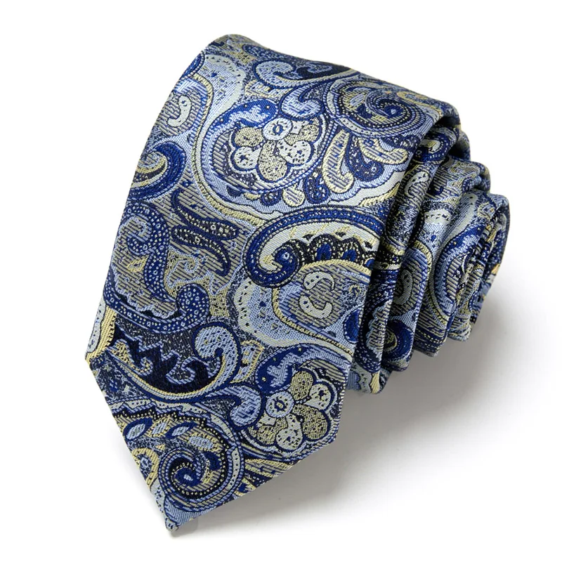 Male Tie Silk Dark Blue Striped Paisley Floral Bussiness neck tie
