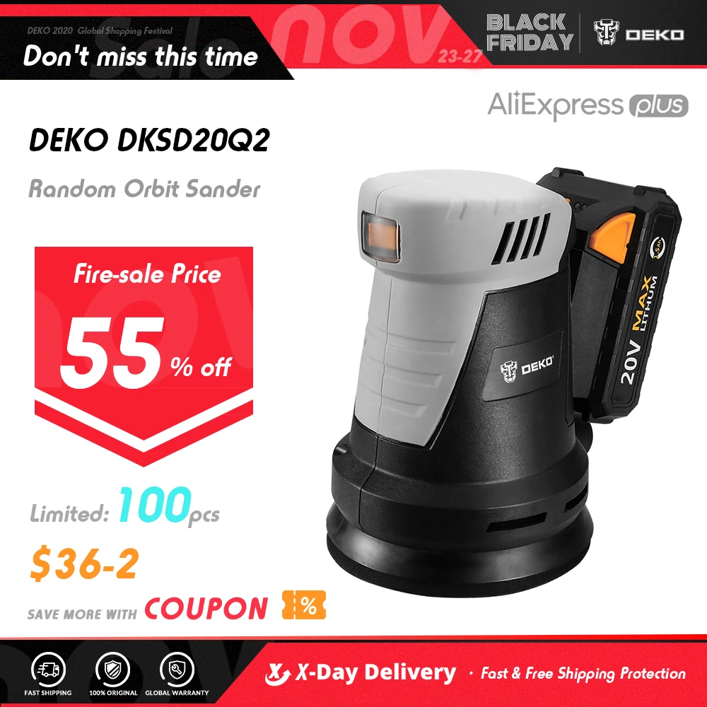 Беспроводная орбитальная шлифовальная машина DEKO DKSD20Q2 20 В постоянного тока 15 шт.