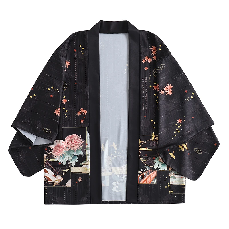 

Japanese loose bathrobe Landscape small courtyard haori summer Sunscreen kimono Cardigan coat