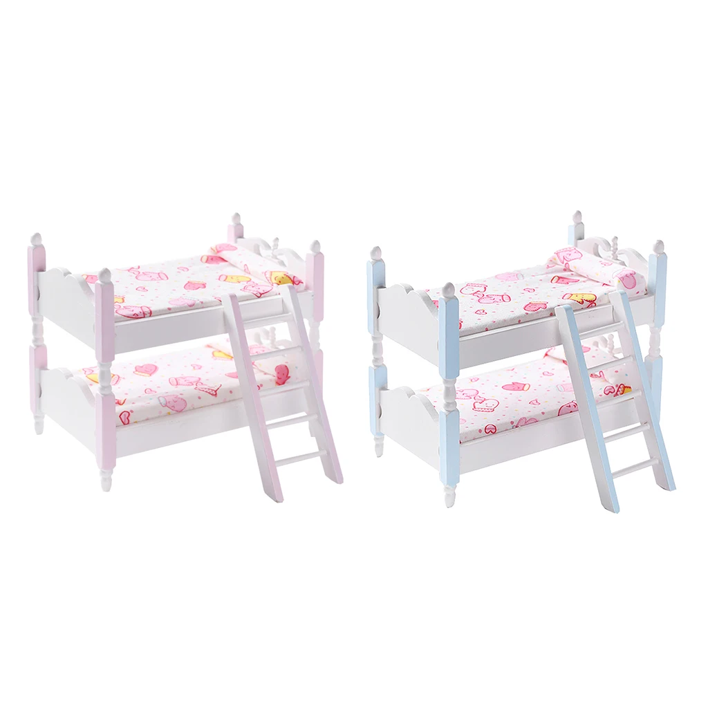 1:12 Dollhouse Miniature Kids Furniture Bunk Bed Model DIY Decor Accessories