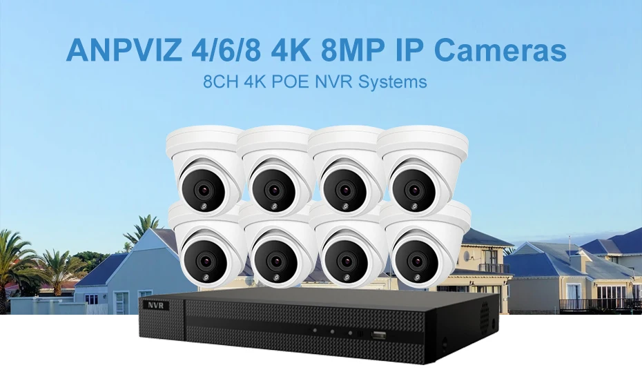 8CH 4K Hikvion OEM POE NVR комплект камер видеонаблюдения Системы 4/6/8 шт. 8MP башни безопасности купольная камера POE IP Камера видеонаблюдения 2 ТБ HDD