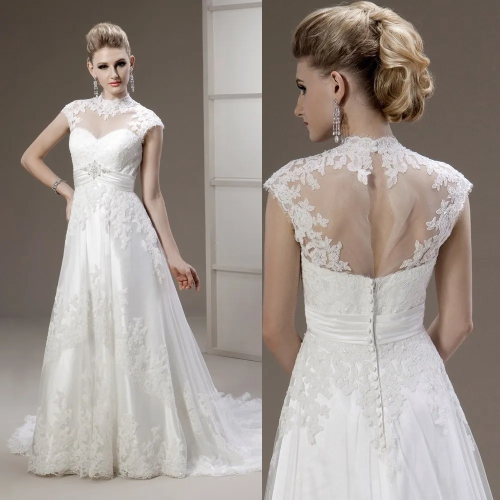 robe de mariee свадебное платье es с высоким горлом, кружевные свадебные платья с рукавами-крылышками, прозрачные сзади, свадебное платье