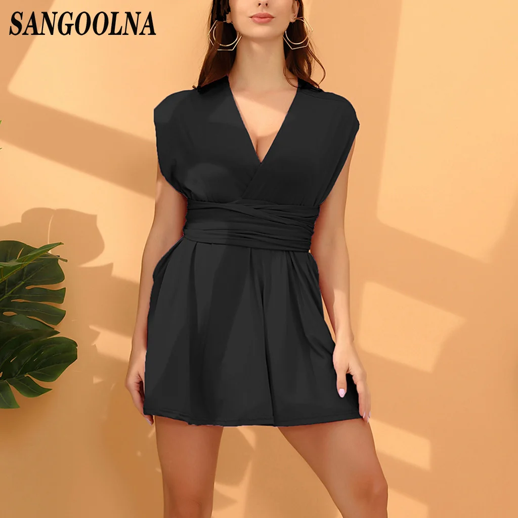 Pink Dresses Sexy Backless Cross Pleated Short Dress Women Sleeveless Bow Tie Up Beach Sundress Party Casual Summer | Женская одежда