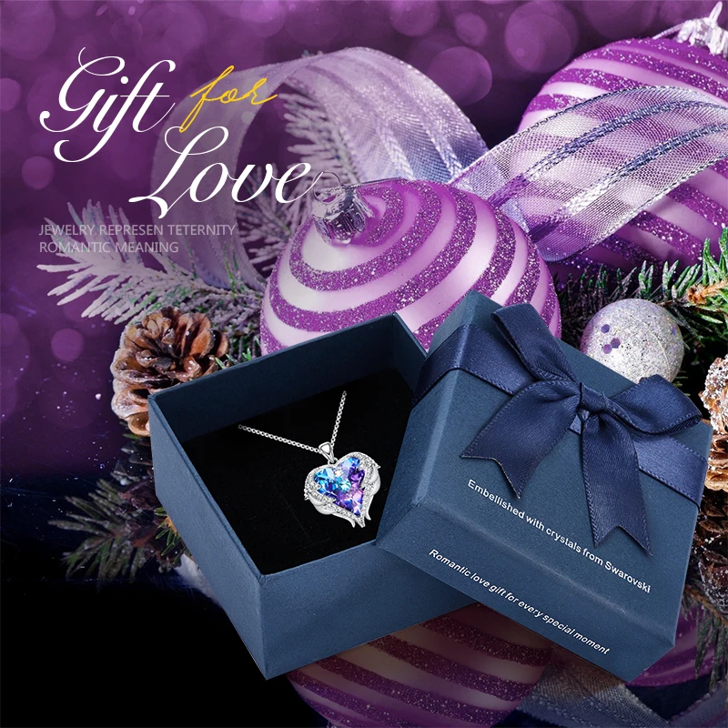 P0902B in box CDE женское серебряное ожерелье украшено кристаллами от Swarovski ожерелье крылья Ангела сердце кулон подарок на день Святого Валентина - Цвет камня: P0902B in box