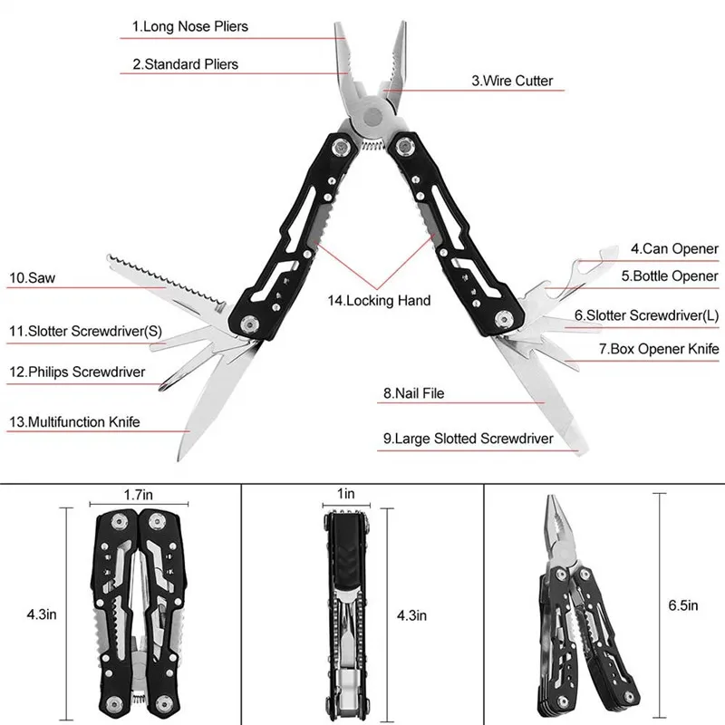 

Portable Pocket Multitool EDC Stainless Steel Multitool Pliers Knife Screwdriver for Outdoor Survival Camping Hunting and Hiking