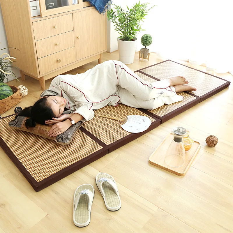 Cordial Shining Folding Mat Thick Japanese Tatami Rattan Mat Sleeping Pad Summer Student Child Kindergarten Nap Floor Bedroom