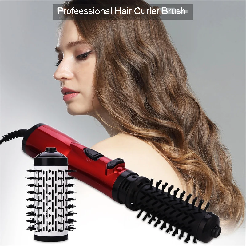Automatic Rotary Round 2 in 1 Hair Spin Brush Hair Dryer Brush Curling Straight Wavy Irons Comb Nozzel Wet Dry Speed Adjustable