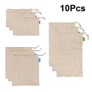 

10pcs Cotton Mesh Vegetable Storage Bags for Kitchen Fruit Organization Bag with Drawstring Reusable Washable Kitchen Drawstring