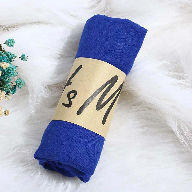 Шарф из хлопка и льна Одноцветный яркий Шелковый женский шарф женский подарочный шарф красивые шарфы - Цвет: 10-Sapphire
