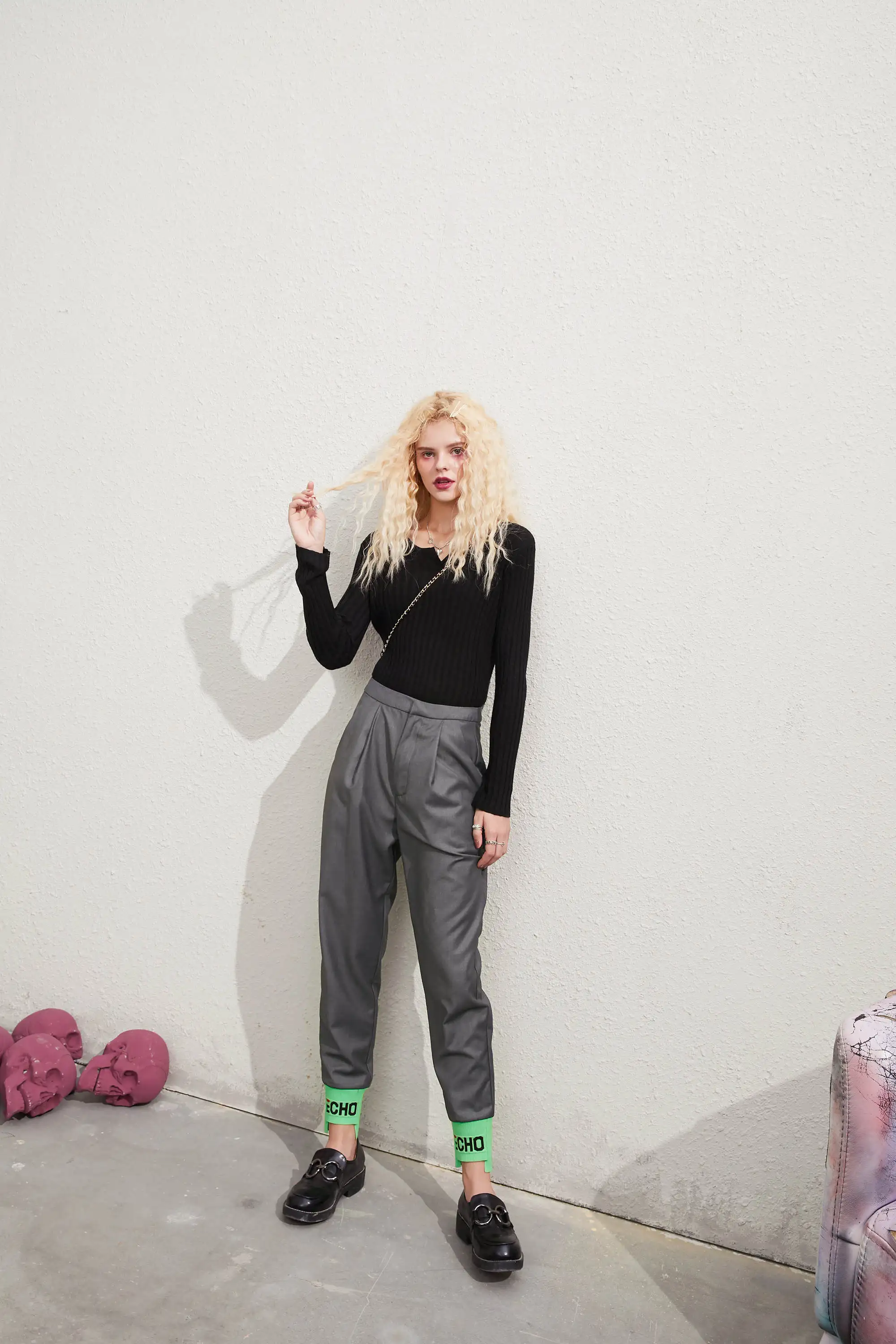 ELFSACK Solid Minimalist Straight Casual Women Harem Trousers,2020 Autumn ELF Colorblock High Waist Korean Ladies Daily Bottom
