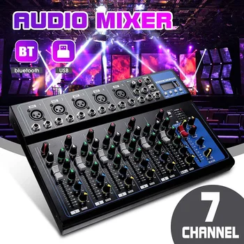 

LEORY Bluetooth Audio Mixer w/USB DJ Sound Mixing Console MP3 Jack 7 Channel Karaoke 48V Amplifier Karaoke KTV Match Party
