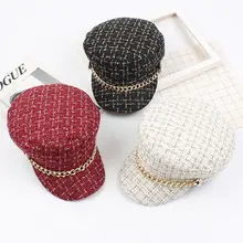 Новые женские шляпы твидовая клетчатая кепка газетчика с цепочкой с плоским верхом Козырек Кепка винтажная клетчатая Военная Кепка женские шапки осень/зима