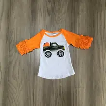 Новинка, Осень-зима, Хэллоуин благодарения, футболки с маркой бутика для маленьких девочек, одежда для детей, оранжевая тыква, грузовик, raglans, глазурь, рукав