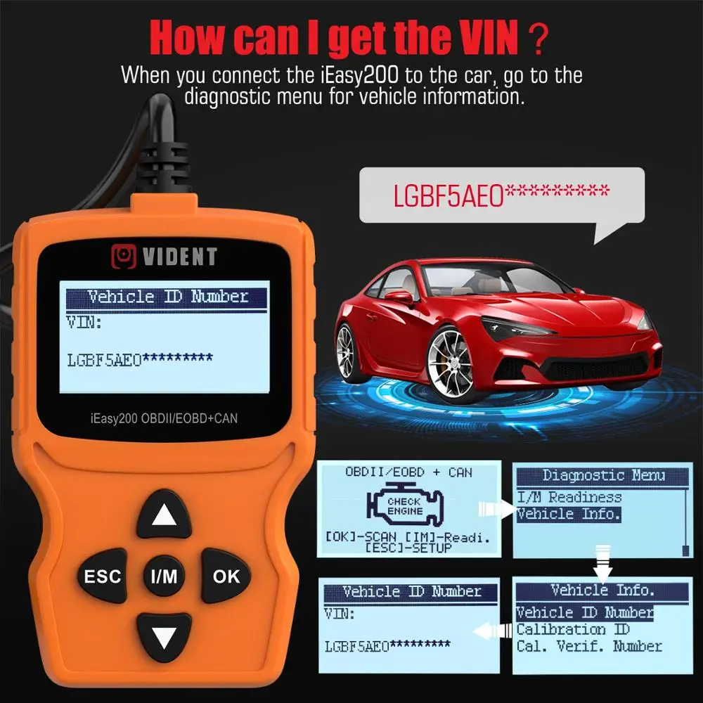 Считыватель кодов VIDENT iEasy200 OBDII/EOBD сканер двигателя OBDII многоязычный с бесплатным