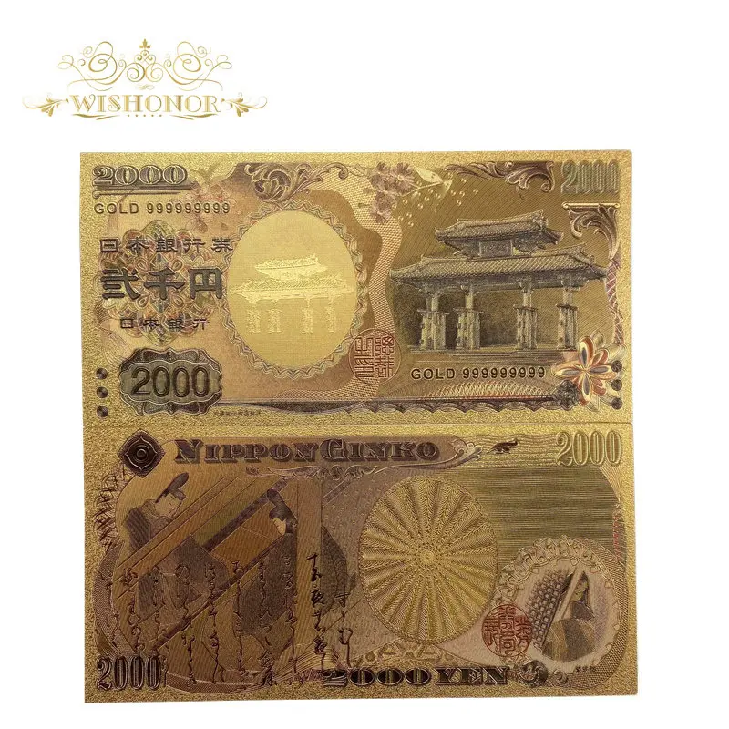 100Pcs/lot New Gold 999 Color Japan Banknote 2 000 Yen Banknotes in 99.9% Plated Fake Paper Money For Collection | Дом и сад