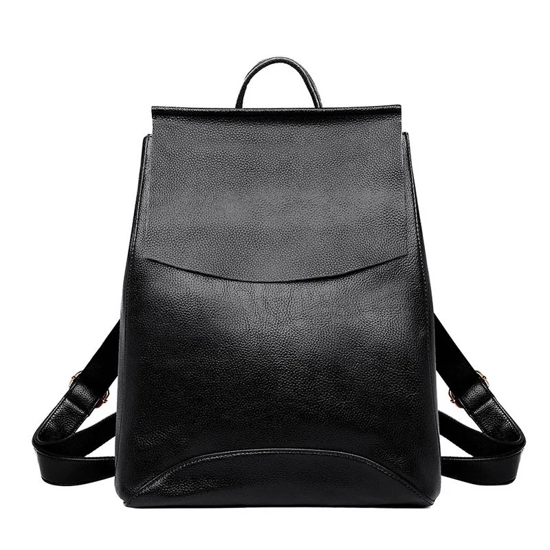 

2019 Genuine Leather Woman Package Soft Noodles School Wind Ma'am Both Shoulders Package Cowhide Backpack Guangzhou Trend Woman