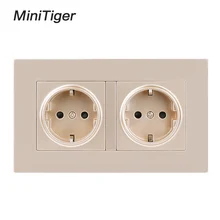 Minitiger Высокое качество золото пластик настенная мощность двойная розетка заземленная, 16А стандарт ЕС Электрический двойной выход 146 мм* 86 мм